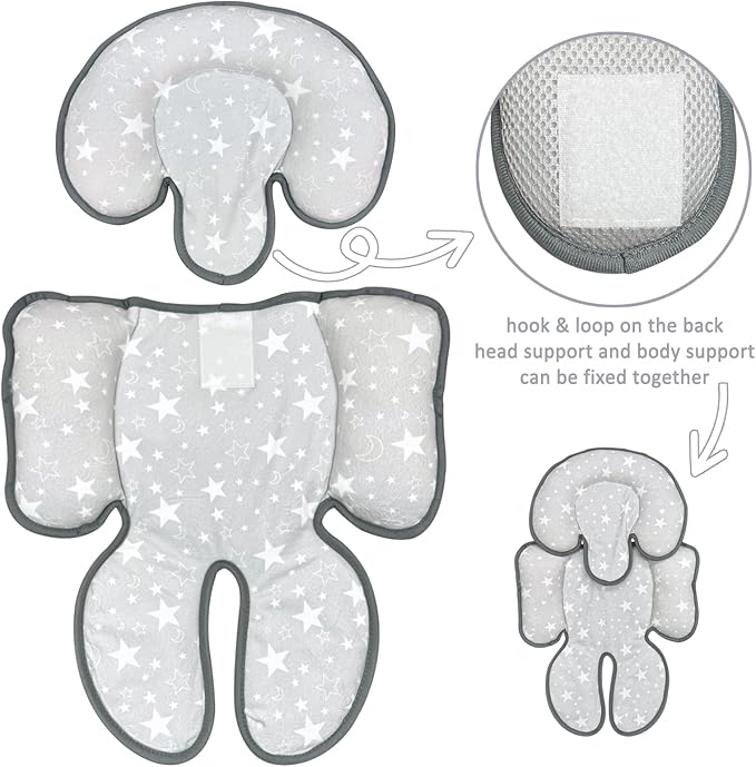 Infant Car Seat Insert, 2 in 1 Reversible Baby Car Seat Head & Body Support Cushion Pillow for Newborn,Soft Newborn Carseat Head Support Pad for Carseats, Strollers, Swings, Bouncers-BubblyBeeBaby