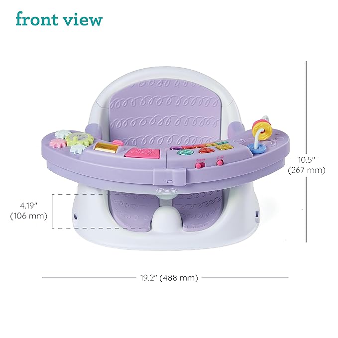Infantino Music & Lights 3-in-1 Discovery Seat & Booster, Toddler Booster Seat for Dining Table or Kitchen Chair, Baby Activity Center & Snack Tray, Lavender-BubblyBeeBaby