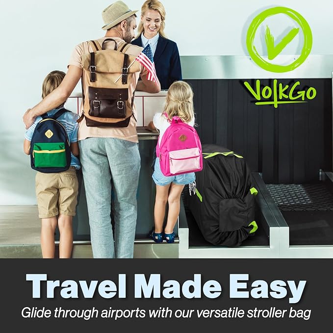 V VOLKGO Stroller Bag for Airplane, Large Cover for Airtravel, Jogger & Umbrella Stroller Cover for Travel - Fits Most Sizes, Gate Check Bag, Heavy Duty Durable Infant carrier covers for Air Travel-BubblyBeeBaby