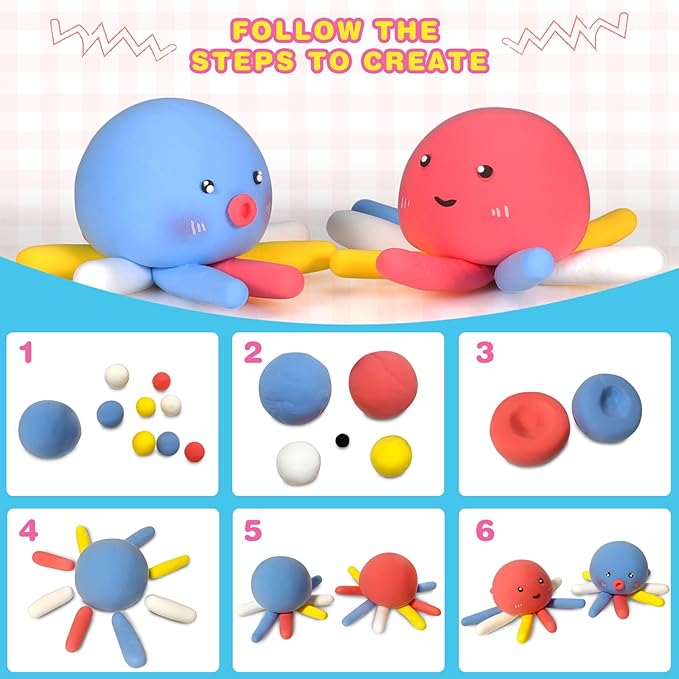 ifergoo Air Dry Clay for Kids - Animal Modeling Clay Kit, 6 Animal Designs with Sculpting Tools & Tutorials, Ultra Light & Soft, Arts & Crafts DIY Creative Toys, Gifts for Age 3-12 Girls & Boys-BubblyBeeBaby