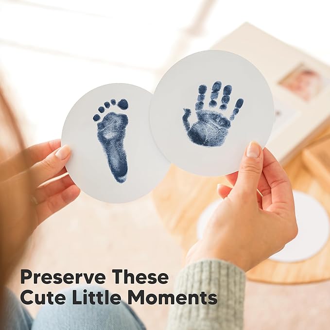2-Pack Round Inkless Baby Hand and Footprint Kit - Mess Free Ink Pad for Newborn Keepsake, Dog Nose & Paw Print Kit, Clean Touch Ink Pad for Baby Hand & Footprints, Ideal New Mom Gifts (Navy)-BubblyBeeBaby