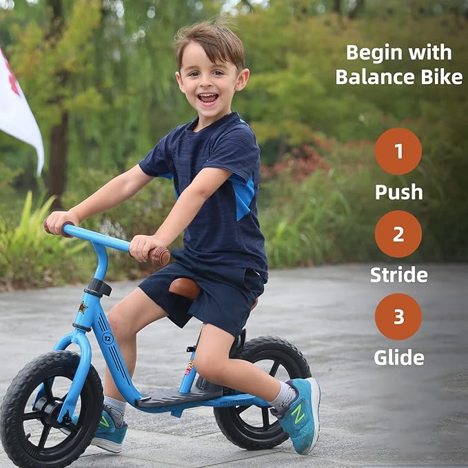 JOYSTAR 10"/12" Toddler Balance Bike for Girls & Boys, Ages 18 Months to 5 Years, Kids Push Bike with Footrest & Adjustable Seat Height, First Birthday Gifts for 2-5 Boys Girls-BubblyBeeBaby
