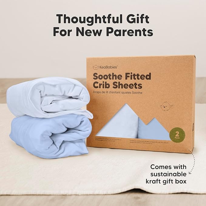 KeaBabies 2-Pack Organic Crib Sheets for Boys, Girls - 52x28 Fitted Crib Mattress Sheet Neutral, Breathable Jersey Cotton Cover for Baby Bed, Toddler Mattress, Soft & Cute Prints (Blue Flax)-BubblyBeeBaby