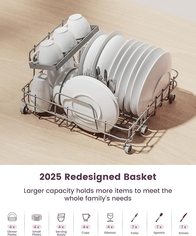 HAVA Countertop Dishwasher with Water Softener and Enhanced Energy Efficiency, Portable Dishwasher with 8 Wash Programs, Child Lock & Delayed Start Function, No Installation Needed - Misty Lilac-BubblyBeeBaby