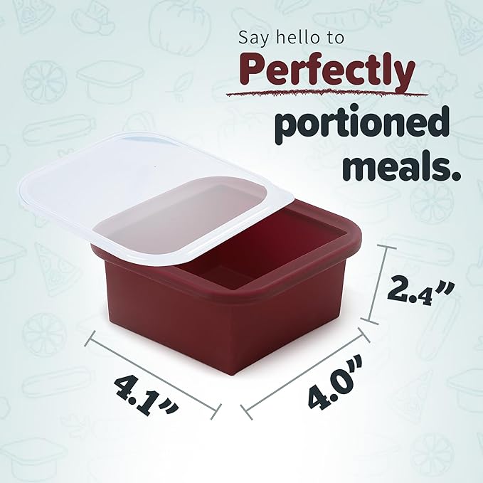 2-Cup Silicone Freezer Trays with Lids – Perfect for Meal Prep, Portion Control, and Easy Freezing-Meal Prep Container Molds for Soup,Leftovers (Cranberry, 4 Pack)-BubblyBeeBaby