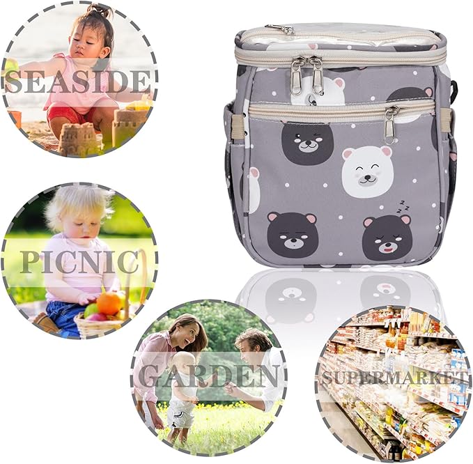 Baby Stroller Organizer Bag，Small Diaper Bag - Universal Stroller Organizer With Insulated Cup Holder,Pocket With Baby Wipes Dispenser，Adjustable Shoulder Strap (Light Gray)-BubblyBeeBaby