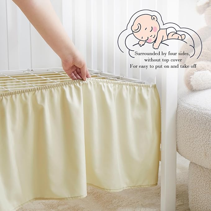 Horbaunal 2 Pack Crib Skirt & Crib Bed Sheet Set, Cream Crib Bed Skirt 28" x 52" with 14" Drop Dust Ruffle, Soft Microfiber Toddler Bedskirt Nursery Bedding Skirt for Baby Girls and Boys-BubblyBeeBaby