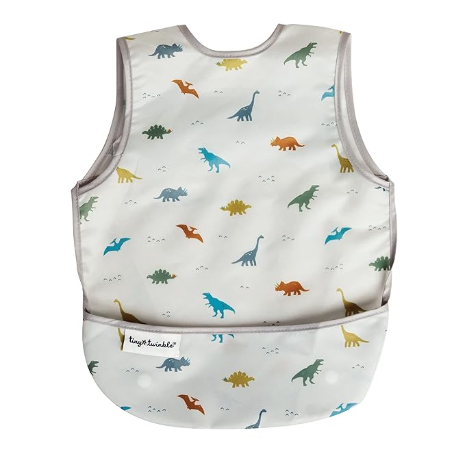Tiny Twinkle Mess Proof Baby Bib - Waterproof & Lightweight Baby-Led Weaning Apron | 100% Recycled Polyester, Easy Clean & Machine Washable (Dinosaur, Small 6-24 Months)-BubblyBeeBaby