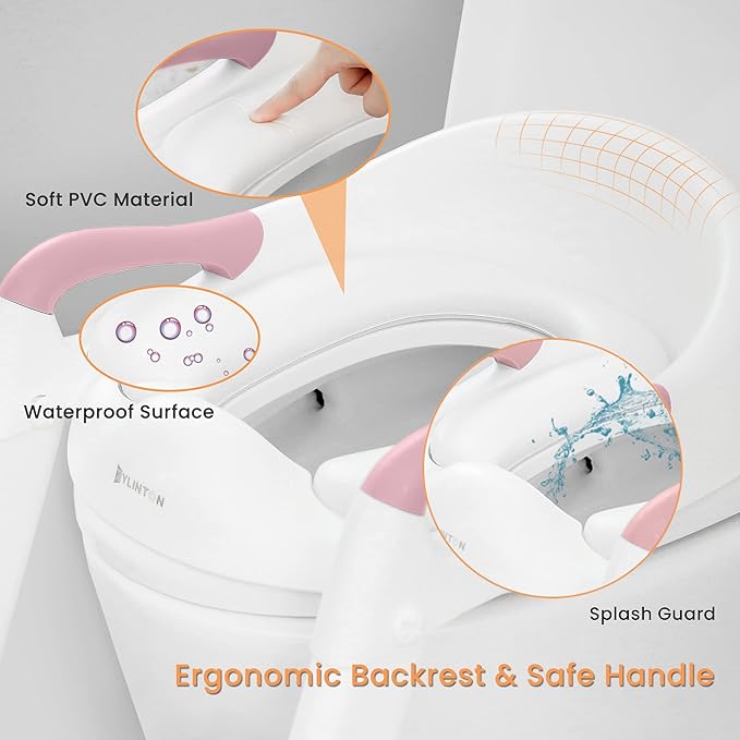 JASSONE® Potty Training Seat, Toddler Step Stool, 2 in 1 Potty Training Toilet for Kids, Baby Seat with Splash Guard and Anti-Slip Pad for Boys Girls Potty Training, BabyPink-BubblyBeeBaby