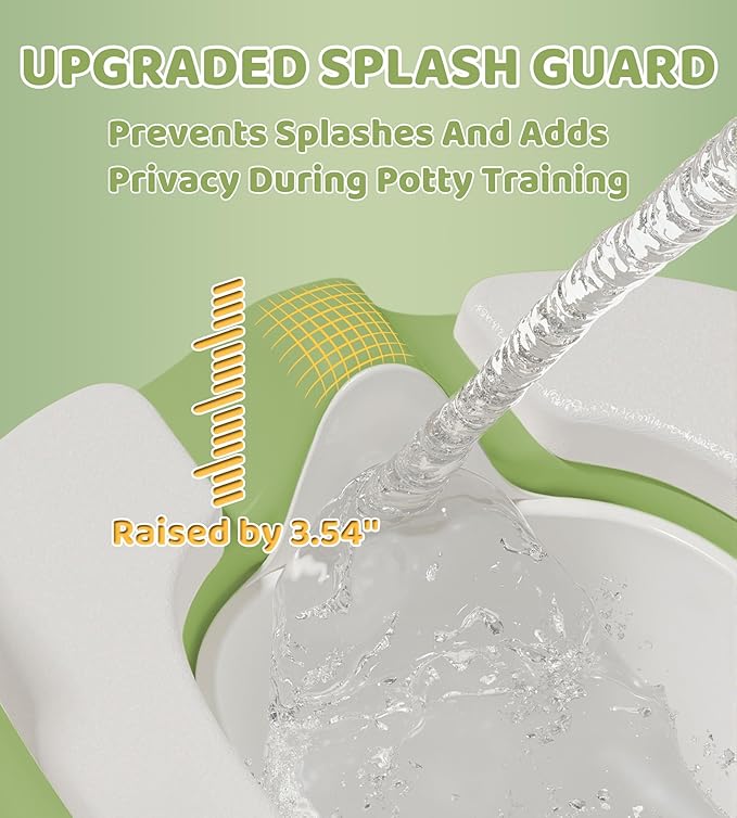 2-in-1 Toddler Potty Training Toilet Seat with Step Stool Ladder – Adjustable Height Potty Chair Urinal for Baby Boys Girls Age 1-3, Foldable Training Potty with Splash Guard & Anti-Slip Feet, Green-BubblyBeeBaby