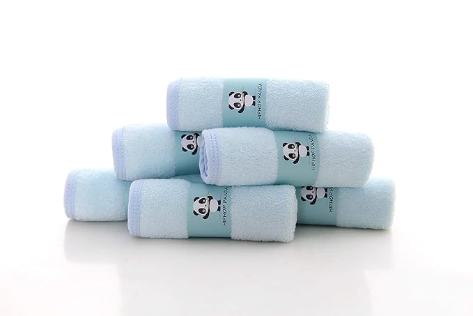 HIPHOP PANDA Baby Washcloths, Rayon Made from Bamboo - 2 Layer Ultra Soft Absorbent Newborn Bath Face Towel - Reusable Baby Wipes for Delicate Skin - Blue, 6 Pack-BubblyBeeBaby