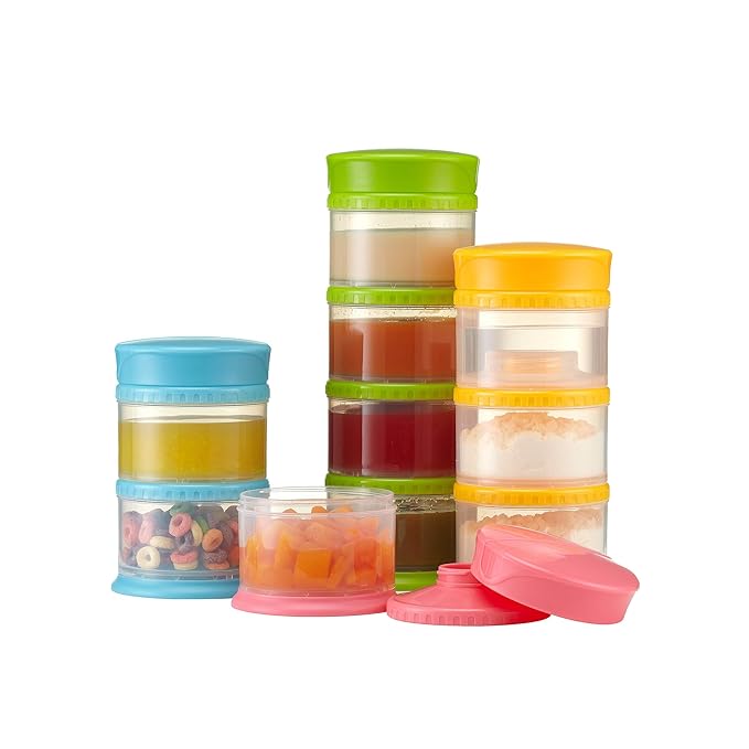 Innobaby Packin' Smart Stackable and Portable Storage System for Formula, Liquid, Baby Snacks and More. 3 Stackable Cups in Strawberry. BPA Free., 12 Ounce-BubblyBeeBaby