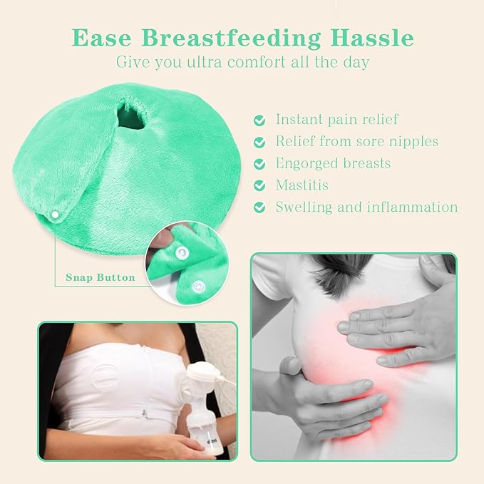 Hot/Cold Breast Gel Bead Ice Packs Breast Cooling/Heat Pads Relief for Breastfeeding, Nursing Pain, Mastitis, Engorgement, Swelling, Plugged Ducts | Boost Milk Let-Down & Production,2 Pack (Green)-BubblyBeeBaby