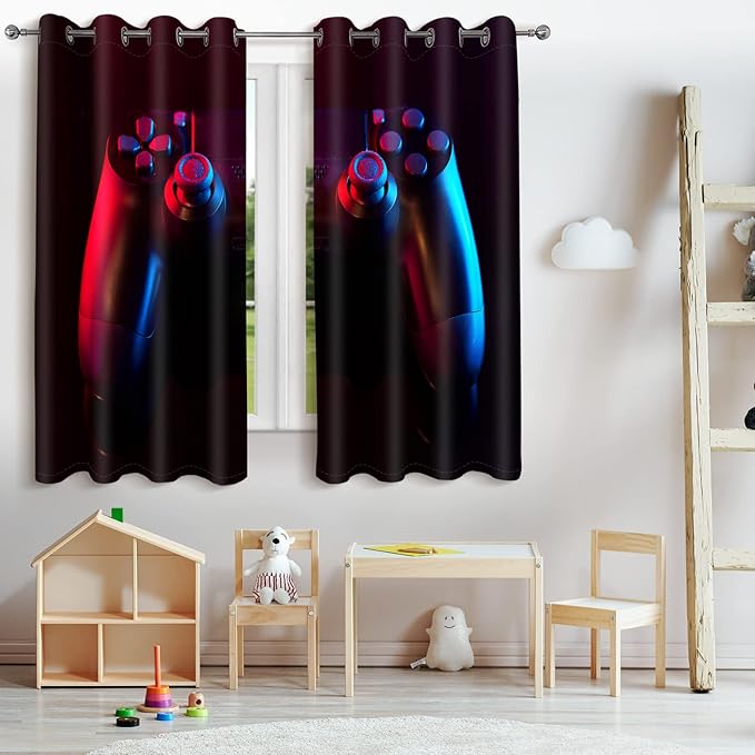 Jekeno Game Controller Blackout Curtains for Kids Boys Teens Bedroom Colorful Video Game Gamer Gaming Gamepad Decor for Home Living Room Grommet Window Drapes 2 Panel Set, 52"x84"-BubblyBeeBaby