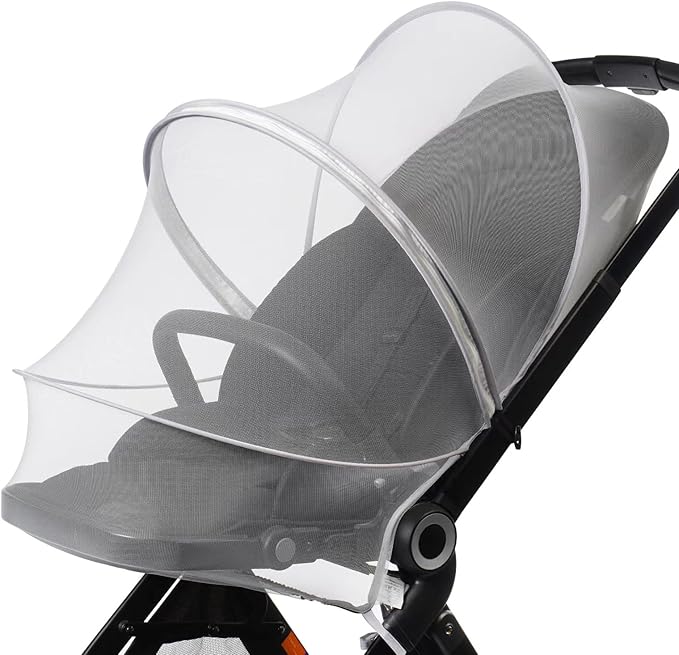Baby Mosquito Net with Double Zipper, Bassinet Stroller Cover for Baby/Car Seat/Cradles/Carriers, Easy to Use, Keep Insects/Bugs/Cats Out, White-BubblyBeeBaby