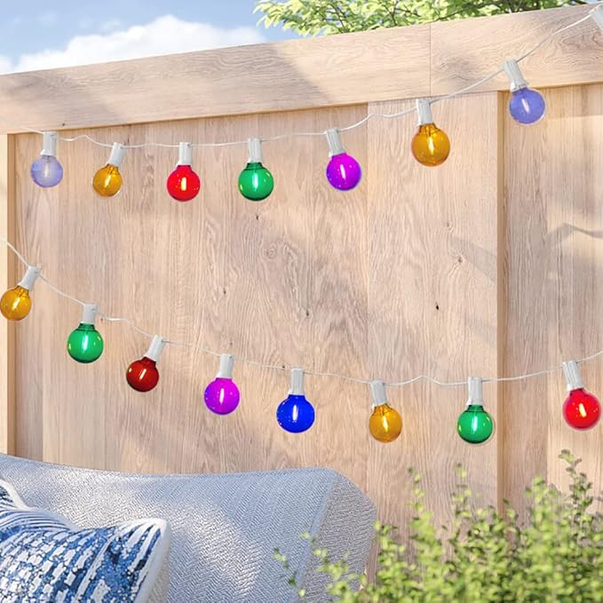 25Ft LED Outdoor String Lights, G40 Outdoor Christmas Decorations Lights Waterproof with 27 LED Globe Multicolor Bulb, Hanging Vintage Christmas Lights for Patio Roofline Backyard Garden Party Decor-BubblyBeeBaby