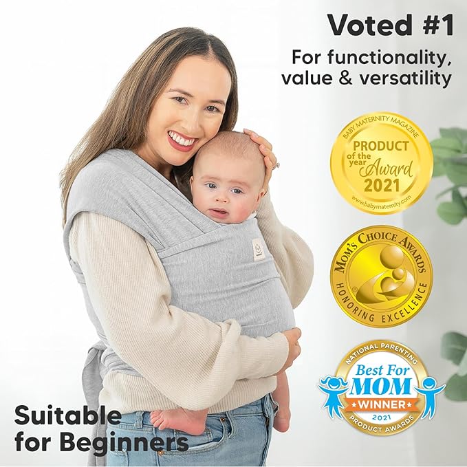 KeaBabies Baby Wrap Carrier - All in 1 Original Baby Carrier Newborn to Toddler Sling, Easy to Wear, Hands Free Bonding, Lightweight, Breathable Infant Wraps (Light Heather)-BubblyBeeBaby