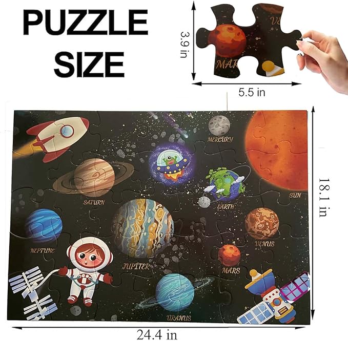 Jumbo Floor Puzzle for Kids, Large Jigsaw Puzzles 35 Piece for Kids Ages 3-5,Preschool Learning & Education Toys, Gifts for 4-8 Year Old Boys and Girls (Solar System Planet)-BubblyBeeBaby