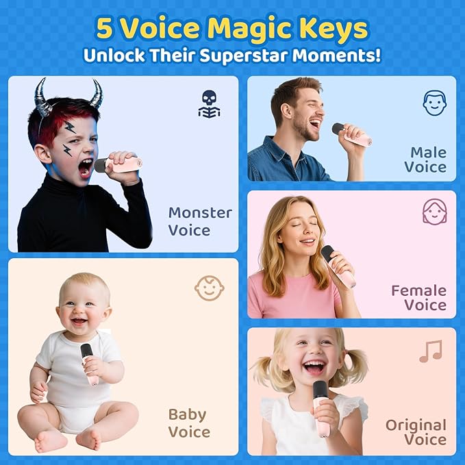 Karaoke Machine for Kids, Toys for 3-12 Years Old Girls Gifts, Kids Karaoke Microphone Machine Toy, Best Fun Christmas Birthday Gifts for 5 6 7 8 9 10 11 Years Teens Girl Boys Pink 2 Mic-BubblyBeeBaby