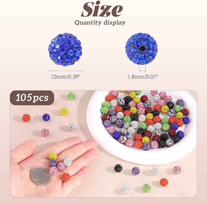 105pcs 10mm Rhinestone Beads for Jewelry Making, Dark Green Shiny Round Disco Ball Beads Bulk, Sparkle Crystal Clay Christmas for Bracelet Baseball Necklace Earring Crafting and DIY-BubblyBeeBaby