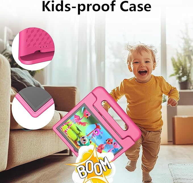 JREN Tablet for Kids｜10.1 Inch Kids Tablet Android 14｜Octa-core｜64GB｜WiFi ｜Bluetooth｜Parental Control｜Children Content｜Children Toddler Pink Girls Gift-BubblyBeeBaby