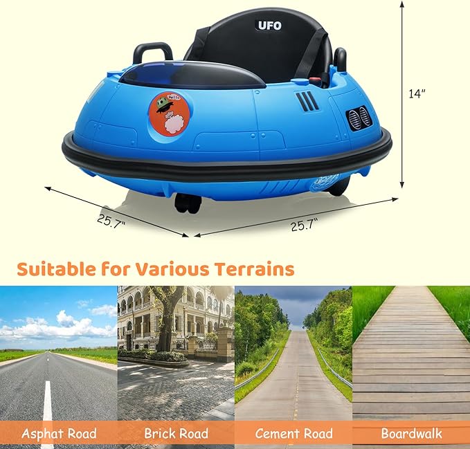 12V Electric Ride on Bumper Car for Toddlers, Kids Bumper Car with Remote Control, LED Lights & 360 Degree Spin, Indoor and Outdoor for 18+ Months Kids (Blue)-BubblyBeeBaby