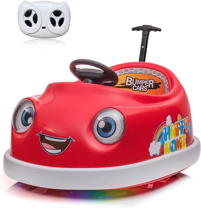 12V Dual Battery Electric Ride on Kids Bumper Car w/Remote Control,360 Degree Spin,Push Rod Rocker Horse Function,3-Speeds Babies & Toddlers Bumping Car Ride on Toy Gift for 1-4 Years Children (Red)-BubblyBeeBaby