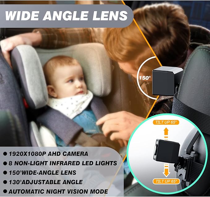 Upgrade AHD 1080P Baby Car Camera for Rear-Facing Seat, 4.3'' Car Back Seat Mirror for Children Infants Kids, 1080P IR Night Vision, Upgrade 360 Rearview Mirror Display Bracket-BubblyBeeBaby