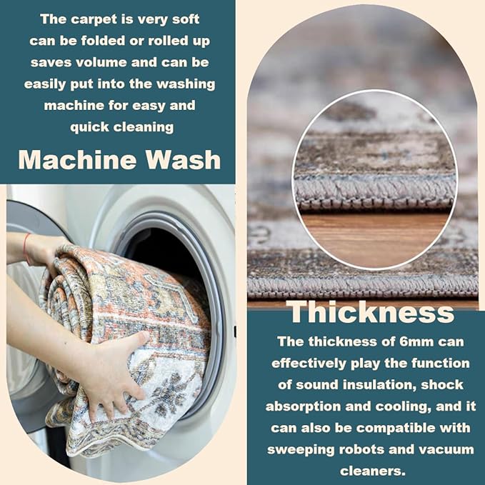 2'x3' Area Rug Washable Door Mat Vintage Doormat Indoor Entrance Traditional Thin Floral Print Non Slip Carpet for Kitchen Bathroom Bedroom Living Room-BubblyBeeBaby