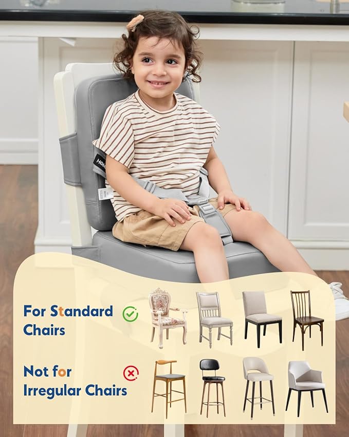 HOMEAL Booster Seat for Kitchen Chair - Compact Toddler Dining Seat with Easy-Install Straps & Wipeable Surface - Breathable Fabric Booster Seat for Table - Light Gray-BubblyBeeBaby
