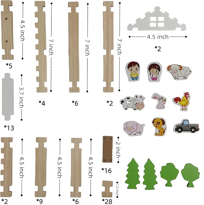 105Pcs Wooden Building Blocks Construction Set for Kids Ages 3-8,Preschool Learning Toys for Toddlers, Boys & Girls Birthday Gift, Educational STEM Toy-BubblyBeeBaby