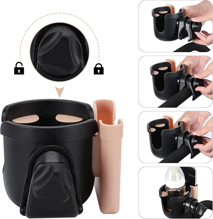 Accmor Stroller Cup Holder with Phone Holder, Bike Cup Holder, Universal Cup Holder for Uppababy Nuna Doona Strollers, 2-in-1 Cup Phone Holder for Stroller, Bike, Wheelchair, Walker, Scooter-BubblyBeeBaby