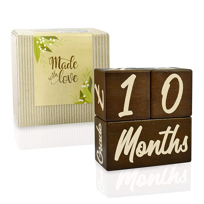 I'm Solid Wood Weekly Monthly Yearly Baby Milestone Age Blocks, Gender Neutral, Newborn Gifts & Keepsakes for Picture Props (3 Pcs/Brown)-BubblyBeeBaby