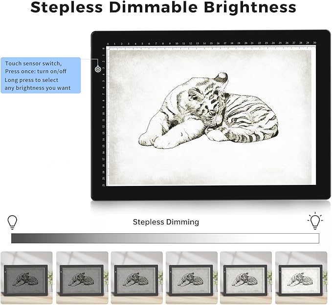 HIUKCOLED A4 Light Tracing Box with 4 Pcs Clips, Stepless Adjustable Brightness Ultra-Thin Light Pad, USB Powered LED Light Board for Drawing,Diamond Painting,Sketching,Animation,X-Ray,Sand Painting-BubblyBeeBaby
