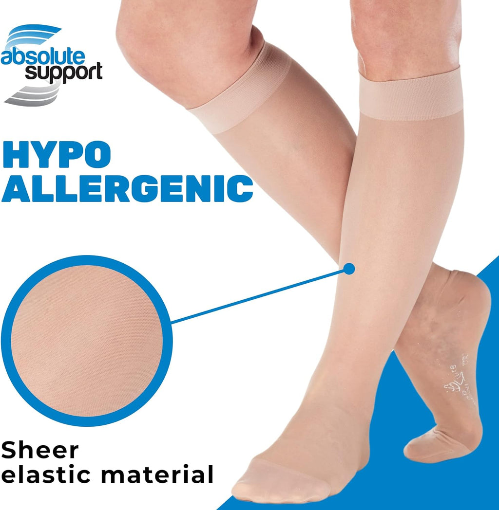 (3 Pairs - Closed Toe) Made in USA - Sheer Compression Socks for Women 15-20mmHg - Compression Stockings for Varicose Veins Circulation, Thrombosis, Embolism - Natural, Small - A101NA1-3