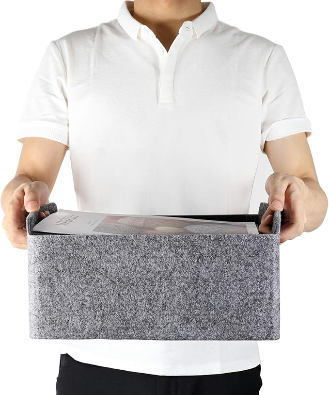 Welaxy Storage Baskets Collapsible Felt Storage bin Foldable Shelf Drawers Organizers for Kids Pet Toys magazine Books Clothes Closet Cabinet decluttering (Charcoal)-BubblyBeeBaby