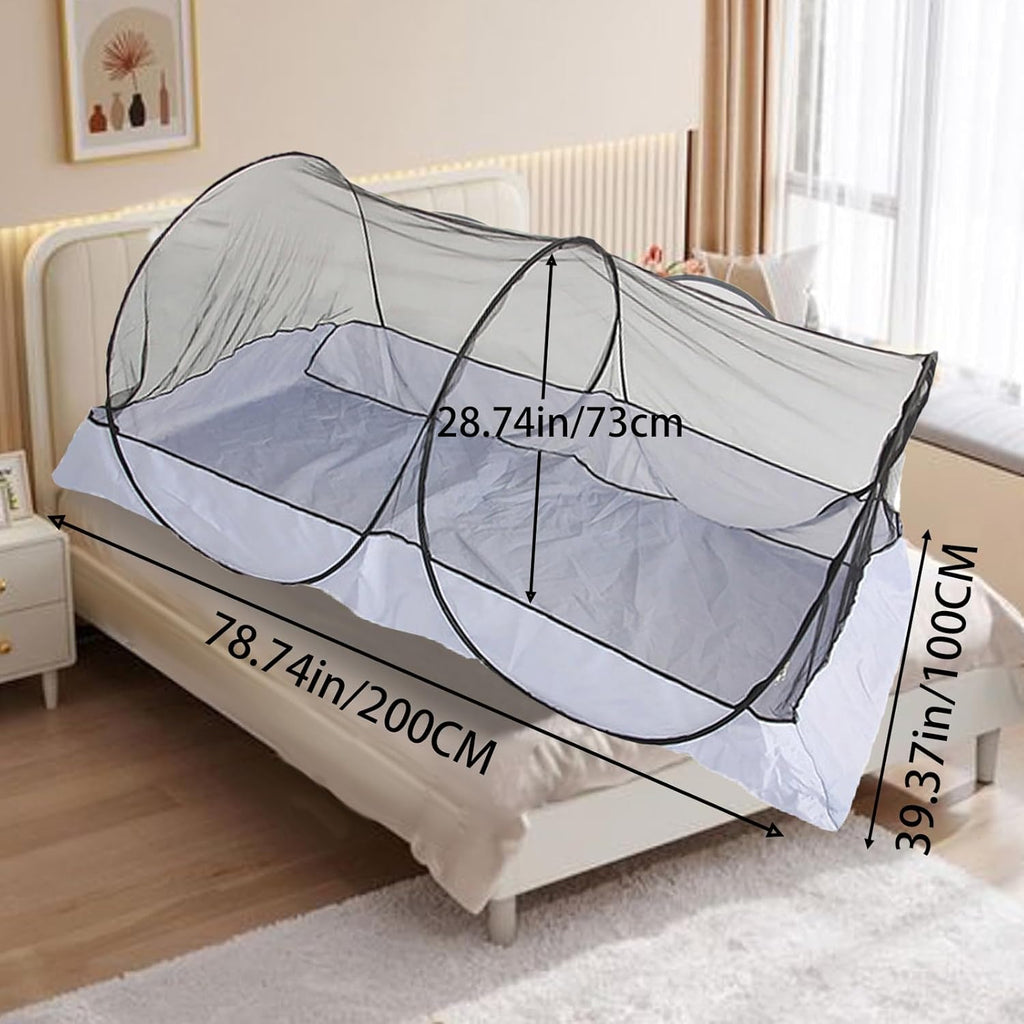 CMINGJ Portable Mosquito Net Foldable Pop-Up Travel Mosquito Net for Bed Free Installation-Suitable for Baby Adults Bedroom, Camping, nap, Patio (Large-Bottom Zipper(Black net))