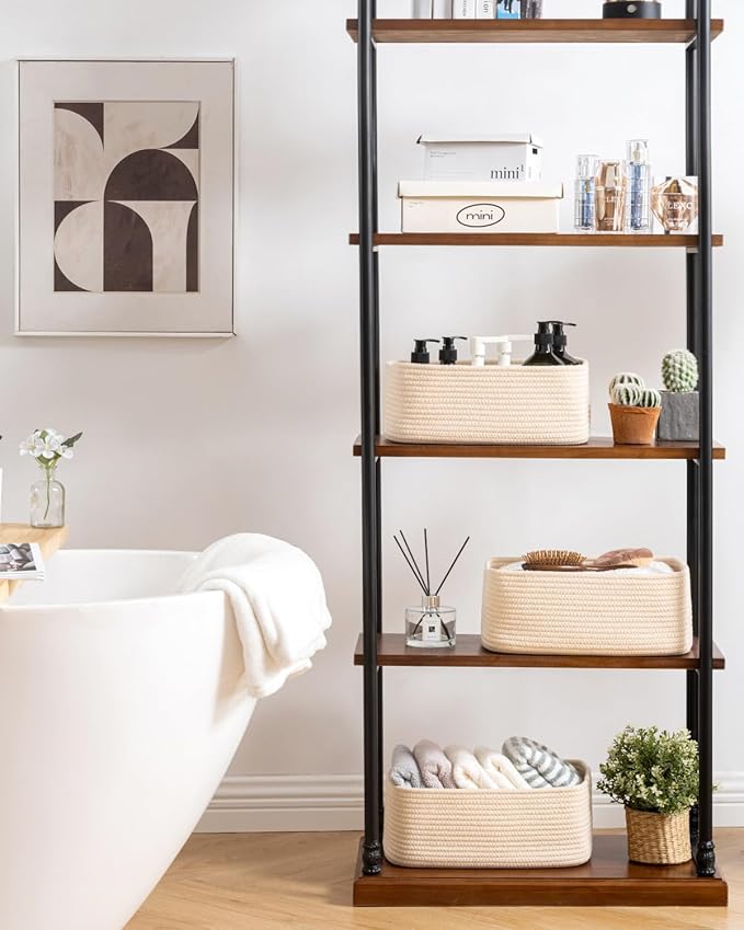 KALLAX Small Woven Basket, 13.5 x 9.5 x 5 Inches, Storage Basket for Organizing, Cute Small Rope Shelf Closet Cube Storage Bins Baskets for Shelves, Dog Toy Gift Baskets Empty, 3 Packs, Beige-BubblyBeeBaby