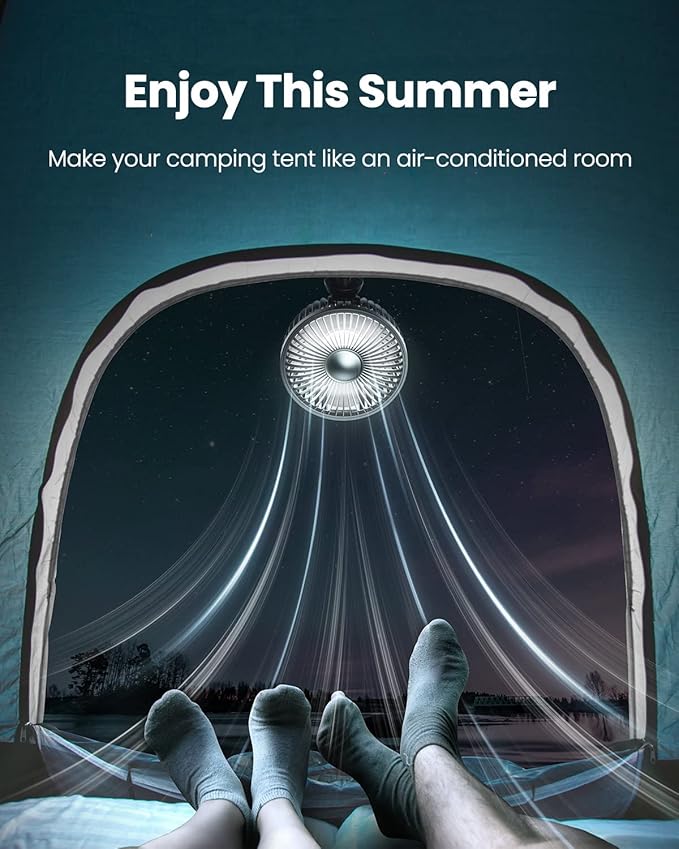 Gaiatop Baby Stroller Fan, 4000mAh Oscillating Mini Portable Fan with Light, 4 Speeds Battery Operated Small Handheld Desk Fan, 360° Rotate Flexible Tripod Clip On Fan for Car Seat Crib Travel Black-BubblyBeeBaby