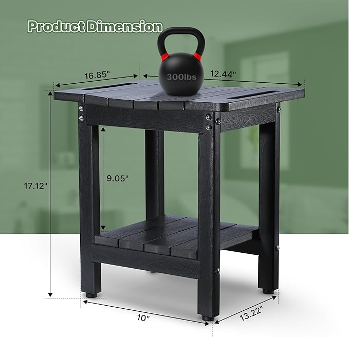 HDPE Shower Bench Seat Capacity 300LB, Waterproof Bathroom Stool with Side Carry Holes, Compact 16.8" L Design, Non-Slip Shower Seat for Elderly, Shaving Legs & Spa - Indoor/Outdoor Use(Black)-BubblyBeeBaby