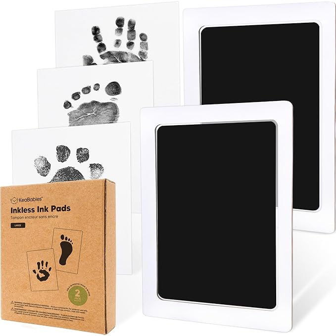 2-Pack Inkless Baby Hand and Footprint Kit - Mess Free Ink Pad for Newborn Keepsake, Dog Nose & Paw Print Kit, Clean Touch Ink Pad for Baby Hand & Footprints, Ideal New Mom Gifts (Jet Black, L)-BubblyBeeBaby
