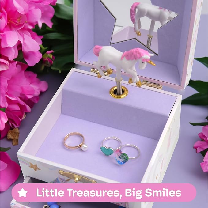Jewelkeeper Enchanting Unicorn Musical Jewelry Box for Girls - Sparkling Rainbow Design Music Box with 2 Pullout Drawers to Store Earrings, Necklace and Bracelets - Plays The Beautiful Dreamer Tune-BubblyBeeBaby