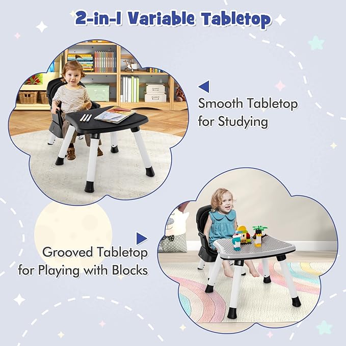 HONEY JOY 8 in 1 Baby High Chair, Convertible Highchair for Babies and Toddlers/Table and Chair Set/Building Block Table/Booster Seat/Stool/Toddler Chair with Safety Harness (Black)-BubblyBeeBaby