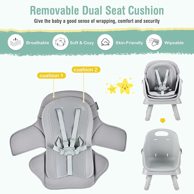 HONEY JOY 8 in 1 Baby High Chair, Convertible Highchair for Babies and Toddlers/Table and Chair Set/Building Block Table/Booster Seat/Stool/Toddler Chair with Safety Harness (Gray)-BubblyBeeBaby