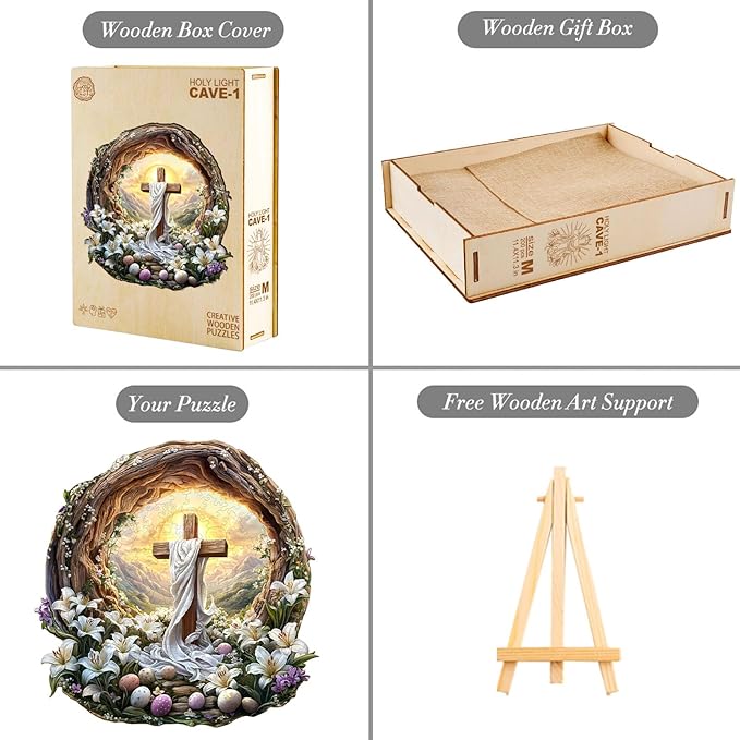 KAAYEE Wooden Puzzles for Adults, 3D Vision Effect Holy Light Cross Wooden Jigsaw Puzzle Unique Shape Wood Puzzle Adult, 3D Effect Flat Puzzle Birthday Family Game (M-11.4 * 11.3 in-200pcs)-BubblyBeeBaby