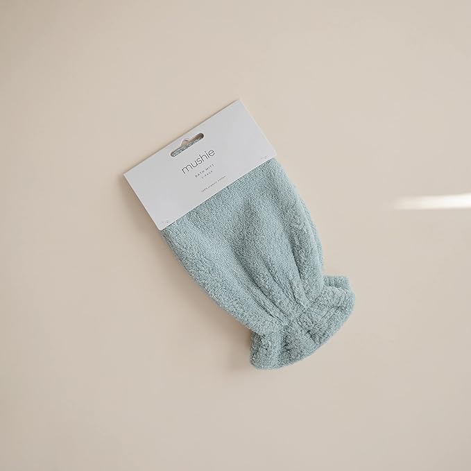mushie Baby Bath Mitt | Organic Cotton | Pack of 2 (Sea Mist)-BubblyBeeBaby