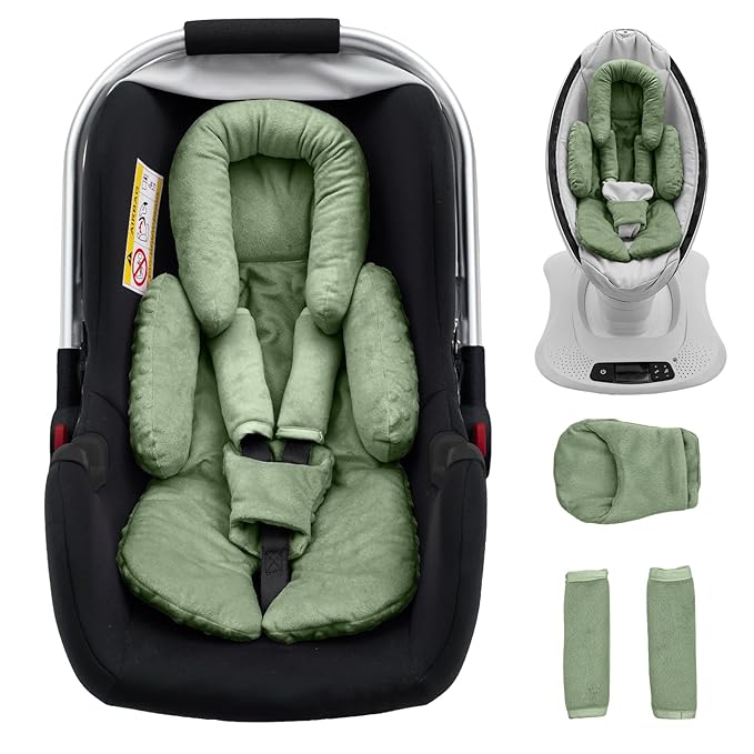 Infant Car Seat Head Support with Extra Shoulder Covers Set, Thickened Carseat Cushion for Baby, Breathable Newborn Carseat Insert for Stroller Swing-BubblyBeeBaby