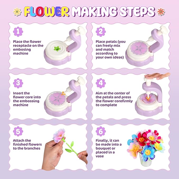 Hetbls Fabric Flower Bouquets Toys, Arts and Crafts Kits for Kids Age 3-12, Educational Gifts for 3 4 5 6 7 8 9 10 11 12 Year Old Toddler Girls, Great for B-Day Birthdays Activities Holidays Parties-BubblyBeeBaby