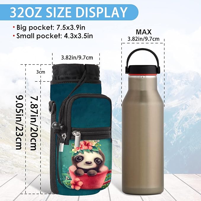 25/32/40/64oz Water Bottle Bag Holder Carrier-Insulated Crossbody Sling Case Sleeve with Strap & Pockets for Men Women Gym Cycling Travel Walking Hiking Camping-BubblyBeeBaby