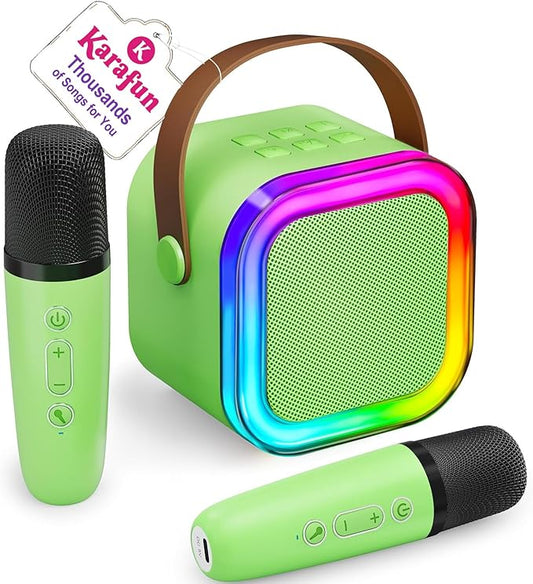 IROO Mini Karaoke Machine for Kids, 2025 TOP Toys Birthday Gifts Ideas for Girls Ages 4, 5, 6, 7, 8, 9, 10, 12+ Years Old, Portable MP3 Player with 2 Wireless Mics for Party-BubblyBeeBaby